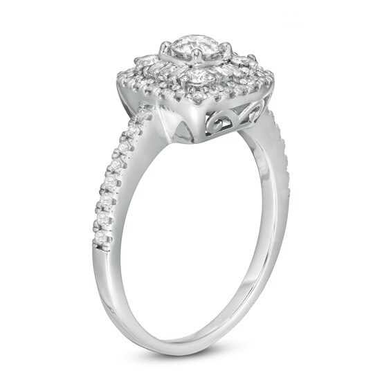 3/4 CT. T.w. Baguette and Round Diamond Frame Ring in 10K White Gold