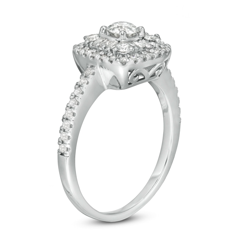 Main Image 3 of 3/4 CT. T.W. Baguette and Round Diamond Frame Ring in 10K White Gold