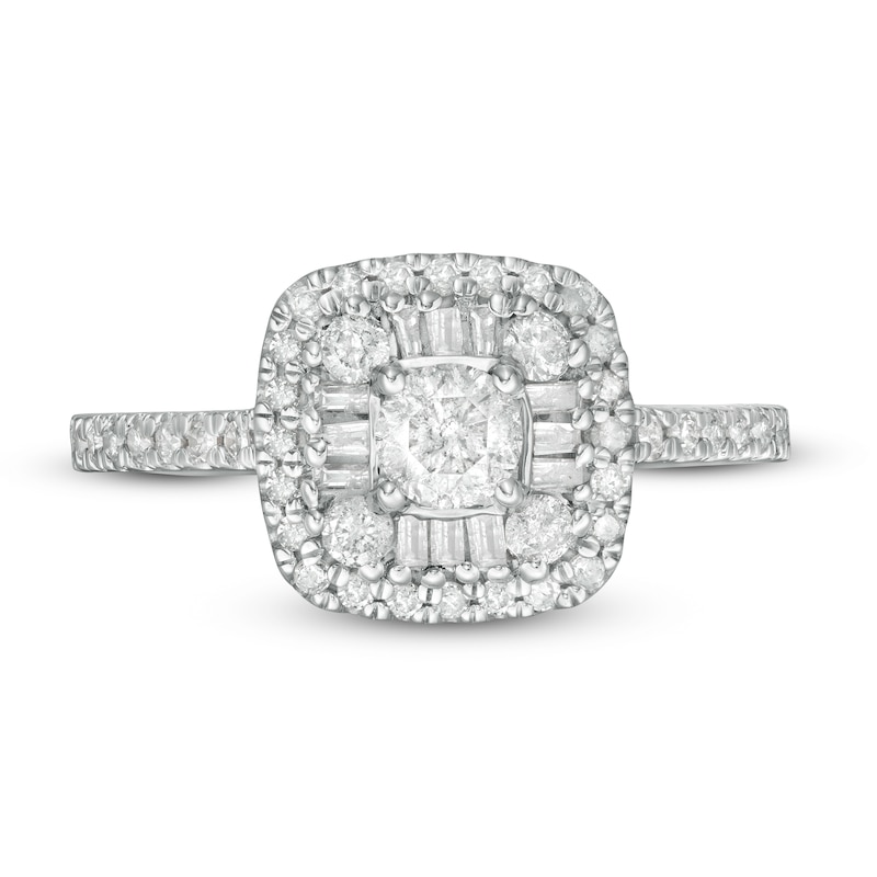 Main Image 4 of 3/4 CT. T.W. Baguette and Round Diamond Frame Ring in 10K White Gold
