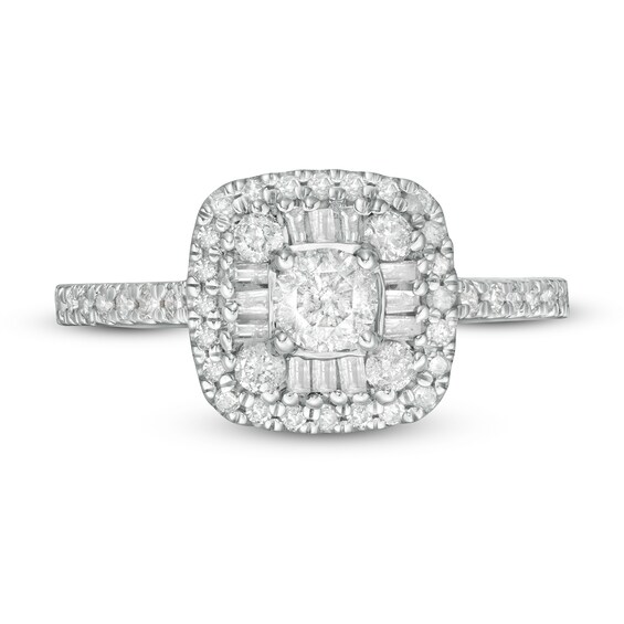 3/4 CT. T.w. Baguette and Round Diamond Cushion Frame Ring in 10K Gold