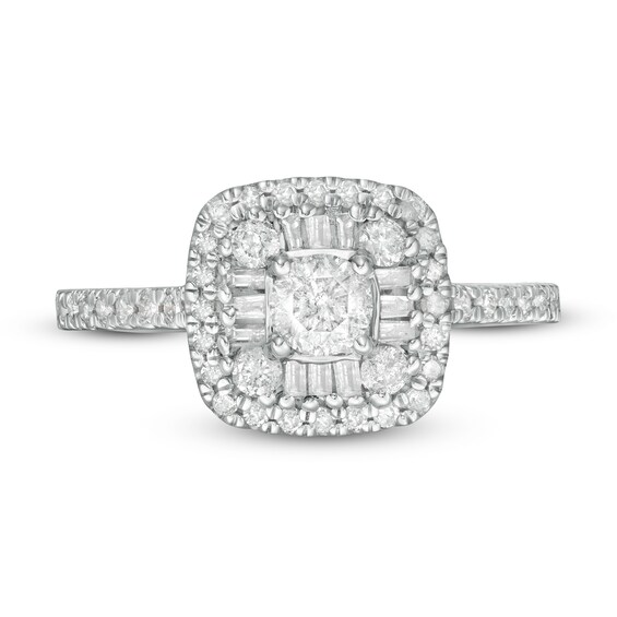 3/4 CT. T.w. Baguette and Round Diamond Cushion Frame Ring in 10K Rose Gold