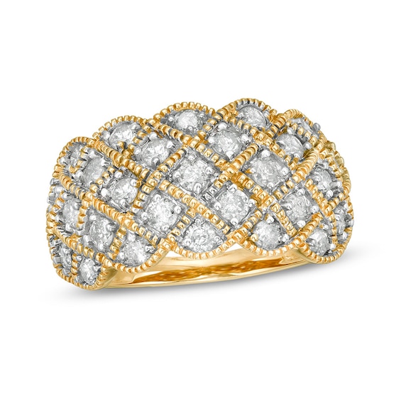 1 CT. T.w. Composite Diamond Quilted Multi-Row Vintage-Style Ring in 10K Gold