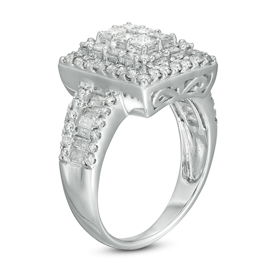 1-1/2 CT. T.w. Princess-Cut Diamond Frame Multi-Row Engagement Ring in 10K White Gold