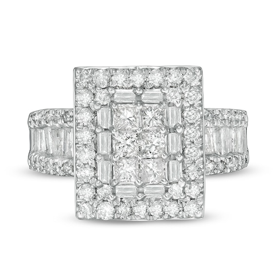 1-1/2 CT. T.w. Princess-Cut Diamond Frame Multi-Row Engagement Ring in 10K White Gold