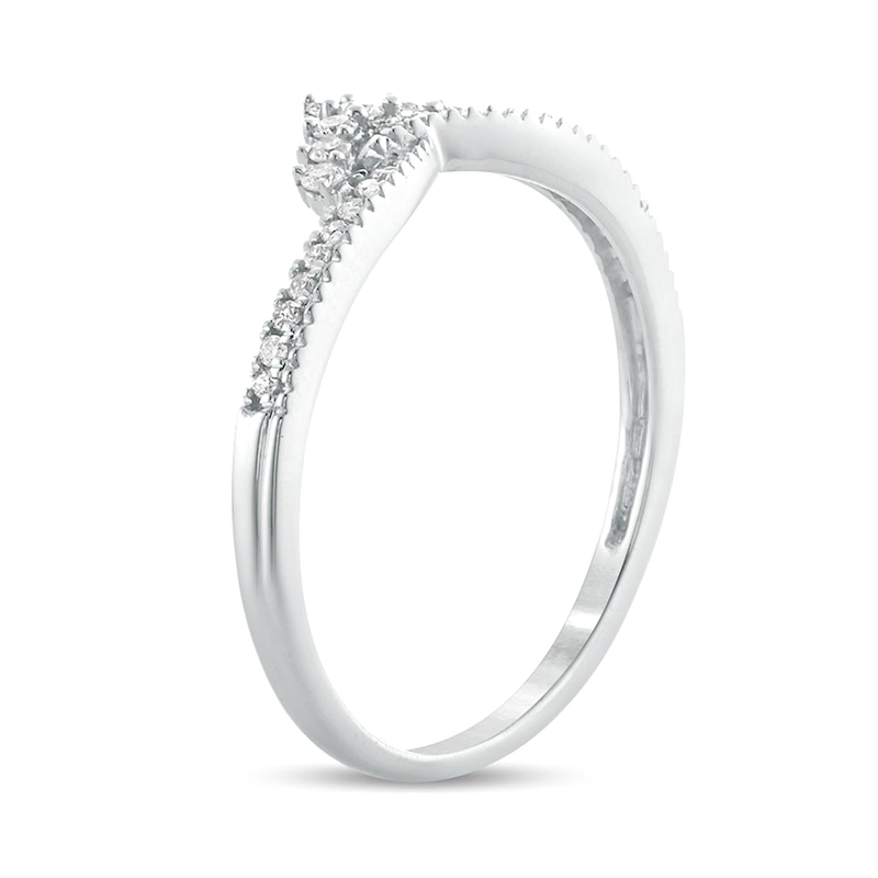 Main Image 2 of 1/6 CT. T.W. Diamond Crown Chevron Vintage-Style Wedding Band in 10K White Gold