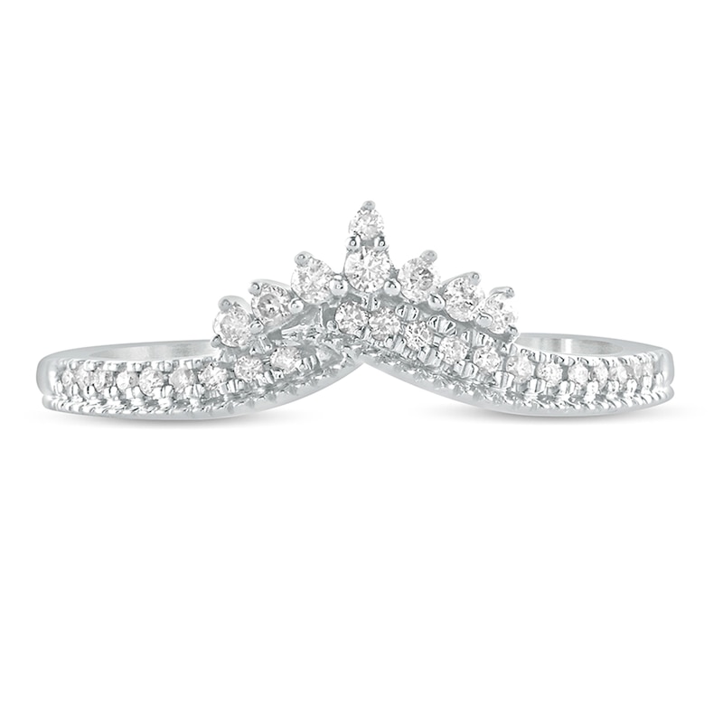 Main Image 3 of 1/6 CT. T.W. Diamond Crown Chevron Vintage-Style Wedding Band in 10K White Gold