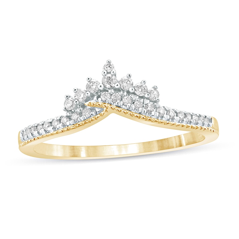 Main Image 1 of 1/6 CT. T.W. Diamond Crown Chevron Vintage-Style Wedding Band in 10K Gold