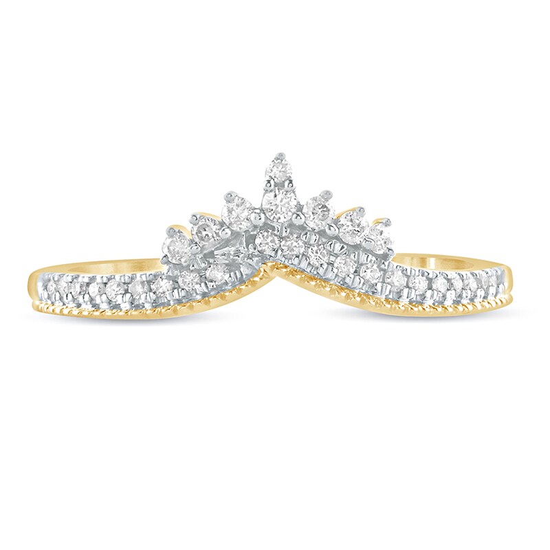 Main Image 3 of 1/6 CT. T.W. Diamond Crown Chevron Vintage-Style Wedding Band in 10K Gold