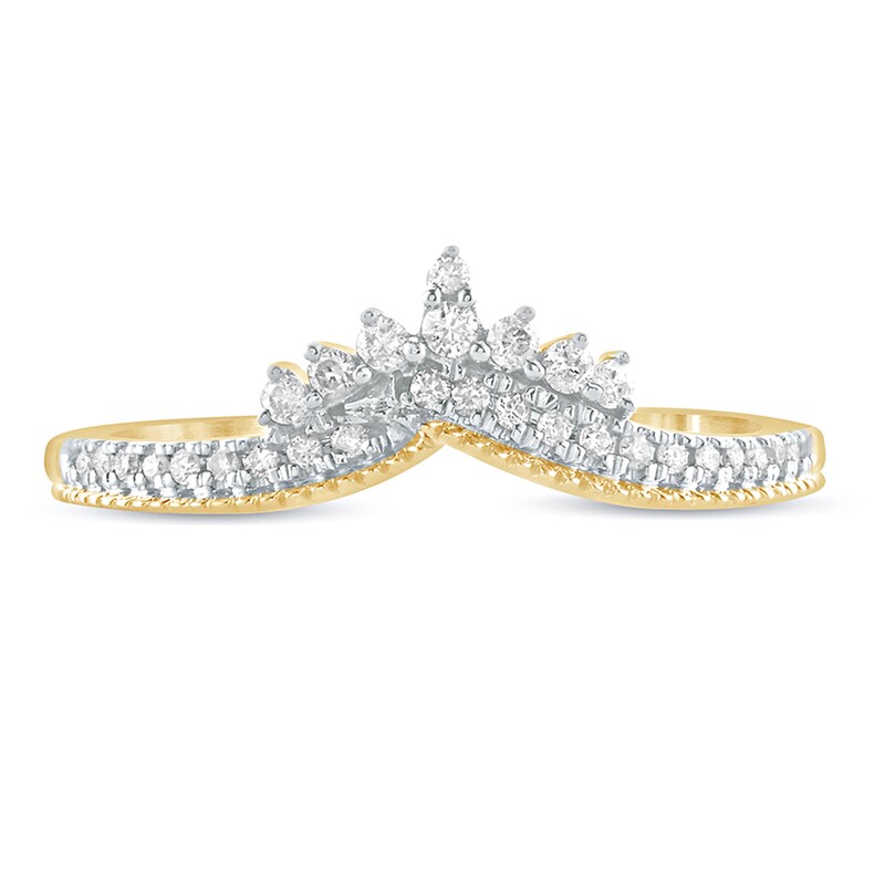 1/6 CT. T.W. Diamond Crown Chevron Vintage-Style Wedding Band in 10K Gold