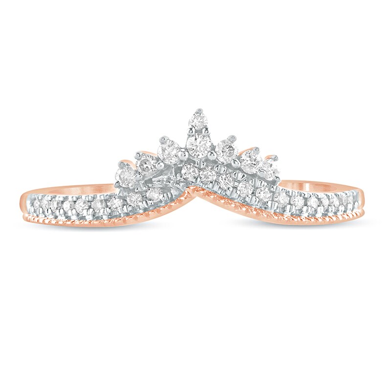 1/6 CT. T.W. Diamond Crown Chevron Vintage-Style Wedding Band in 10K Rose Gold