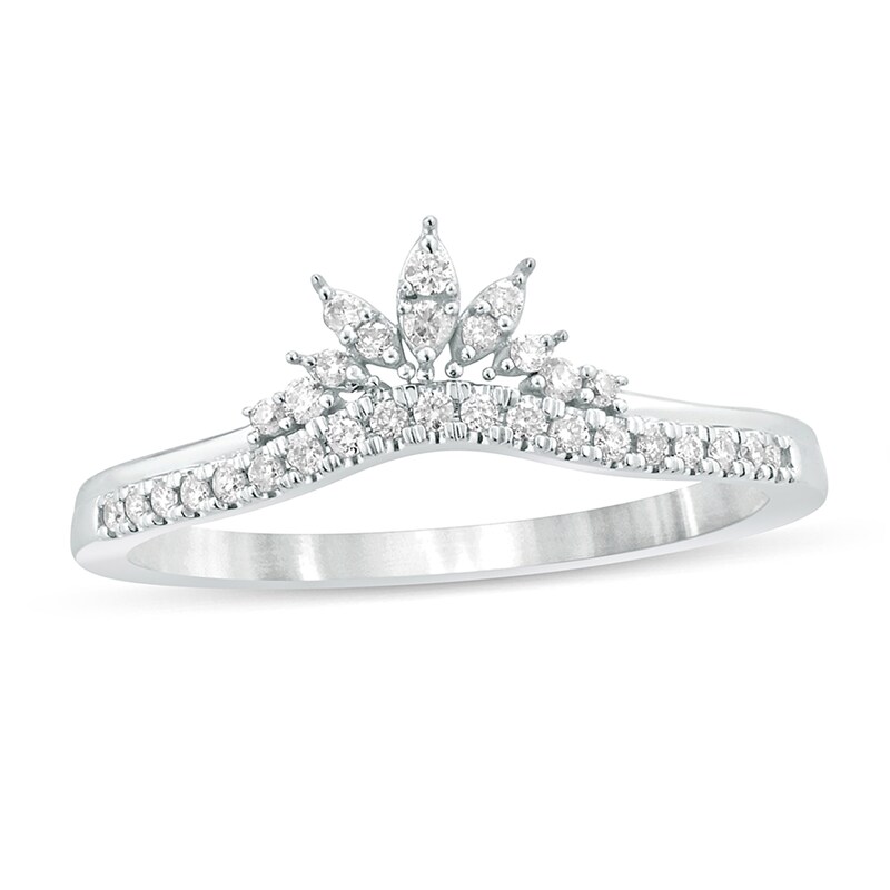 Main Image 1 of 1/6 CT. T.W. Diamond Tiara Contour Wedding Band in 10K White Gold