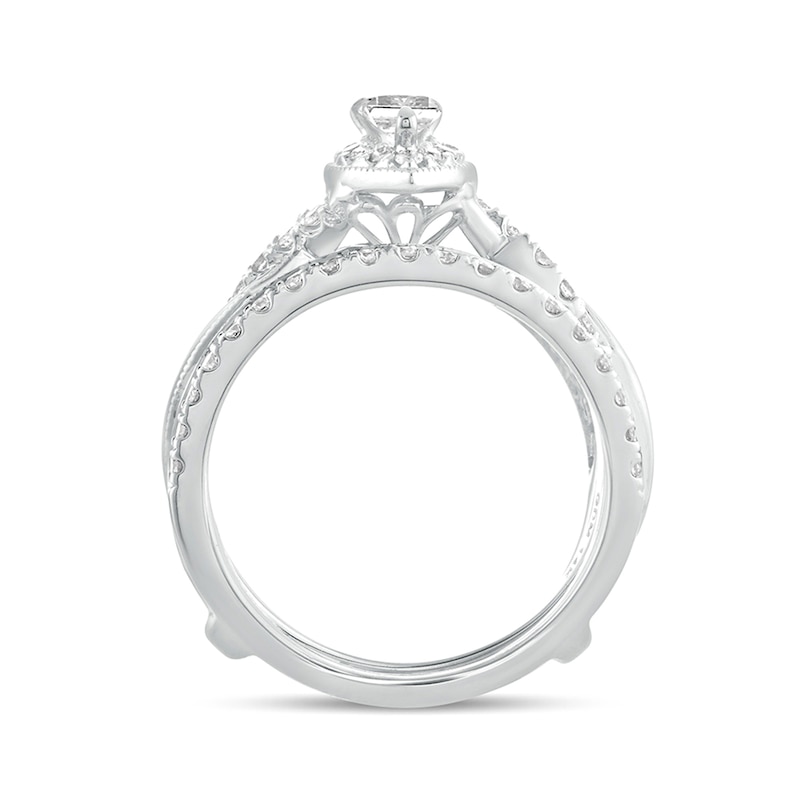 1 CT. T.W. Pear-Shaped Diamond Frame Twist Shank Vintage-Style Bridal Set in 14K White Gold