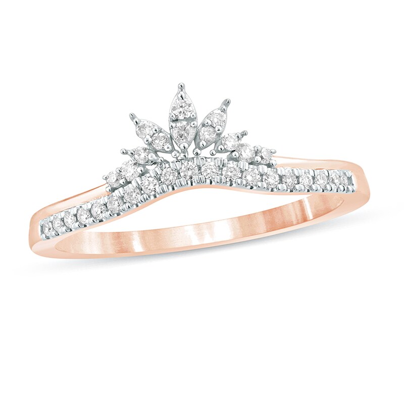 Main Image 1 of 1/6 CT. T.W. Diamond Tiara Contour Wedding Band in 10K Rose Gold