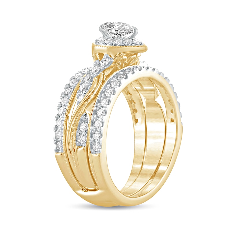 Main Image 2 of 1 CT. T.W. Pear-Shaped Diamond Frame Twist Shank Vintage-Style Bridal Set in 14K Gold