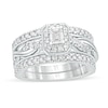 Thumbnail Image 1 of 1 CT. T.W. Emerald-Cut Diamond Frame Twist Shank Vintage-Style Bridal Set in 14K White Gold