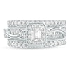 Thumbnail Image 3 of 1 CT. T.W. Emerald-Cut Diamond Frame Twist Shank Vintage-Style Bridal Set in 14K White Gold