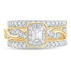Thumbnail Image 3 of 1 CT. T.W. Emerald-Cut Diamond Frame Twist Shank Vintage-Style Bridal Set in 14K Gold