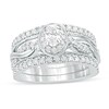 Thumbnail Image 1 of 1 CT. T.W. Oval Diamond Frame Twist Shank Vintage-Style Bridal Set in 14K White Gold