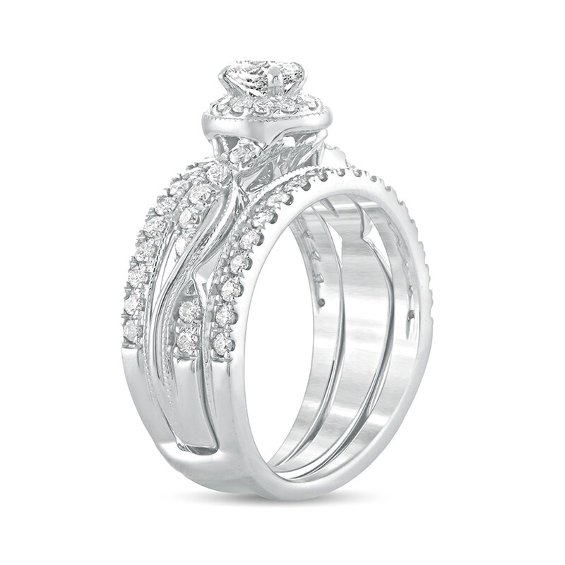 Main Image 2 of 1 CT. T.W. Oval Diamond Frame Twist Shank Vintage-Style Bridal Set in 14K White Gold