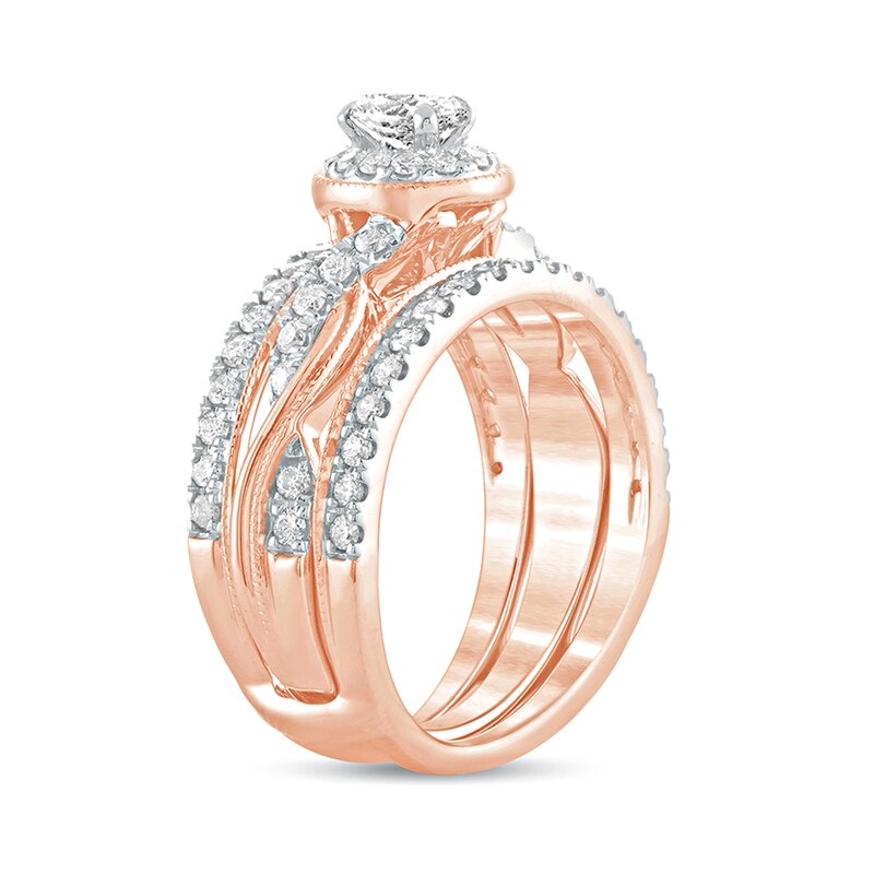Main Image 2 of 1 CT. T.W. Oval Diamond Frame Twist Shank Vintage-Style Bridal Set in 14K Rose Gold