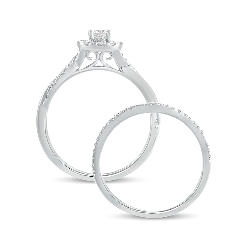 Main Image 4 of 1/2 CT. T.W. Diamond Frame Twist Shank Bridal Set in 10K White Gold