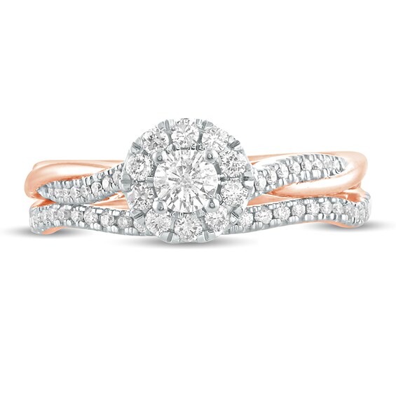 1/2 CT. T.W. Diamond Frame Twist Shank Bridal Set in 10K Rose Gold | Zales