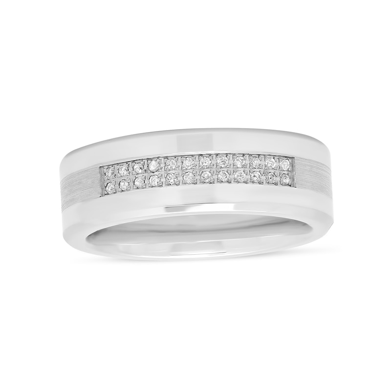 Main Image 4 of Men's 1/8 CT. T.W. Diamond Double Row Satin Inlay Comfort-Fit Wedding Band in Stainless Steel and Cobalt (1 Line)