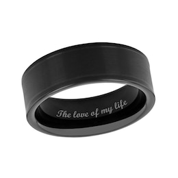 8.0mm Brushed Inlay Comfort-Fit Engravable Wedding Band in Tungsten with Black IP (1 Line)