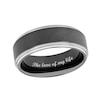 Thumbnail Image 0 of Men's 8.0mm Satin Inlay Stepped Edge Comfort-Fit Engravable Wedding Band in Tantalum and Black IP (1 Line)