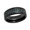 Thumbnail Image 1 of 8.0mm Engravable Wedding Band in Stainless Steel with Black and Blue IP and Woven Carbon Fiber Inlay (1 Line)