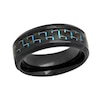 Thumbnail Image 0 of Men's 8.0mm Engravable Wedding Band in Stainless Steel with Black and Blue IP and Woven Carbon Fiber Inlay (1 Line)