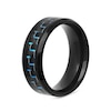 Thumbnail Image 2 of Men's 8.0mm Engravable Wedding Band in Stainless Steel with Black and Blue IP and Woven Carbon Fiber Inlay (1 Line)