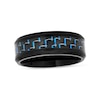 Thumbnail Image 3 of Men's 8.0mm Engravable Wedding Band in Stainless Steel with Black and Blue IP and Woven Carbon Fiber Inlay (1 Line)