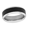 Thumbnail Image 1 of 8.0mm Satin Quilt Pattern Inlay Beveled Edge Comfort-Fit Wedding Band in Stainless Steel and Black IP (1 Line)