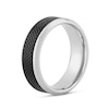 Thumbnail Image 2 of Men's 8.0mm Satin Quilt Pattern Inlay Beveled Edge Comfort-Fit Wedding Band in Stainless Steel and Black IP (1 Line)