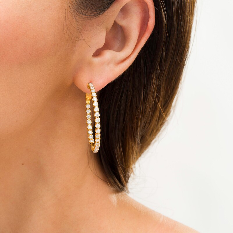 Main Image 3 of Marilyn Monroe™ Collection 2 CT. T.W. Journey Diamond Inside-Out Hoop Earrings in 10K Gold