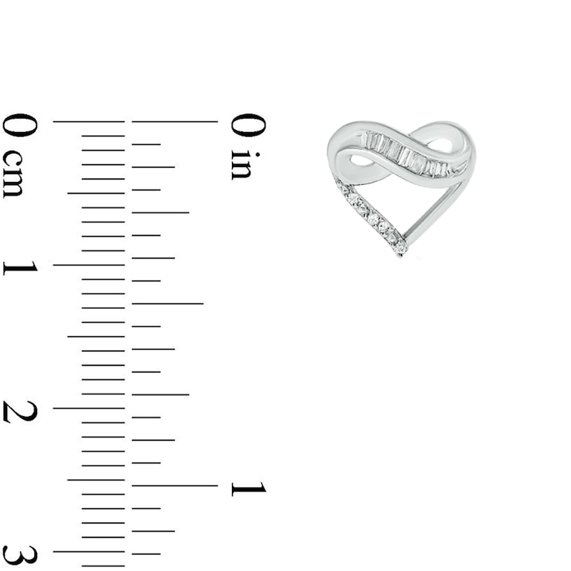 Main Image 2 of 1/10 CT. T.W. Baguette and Round Diamond Infinity Heart Stud Earrings in 10K White Gold