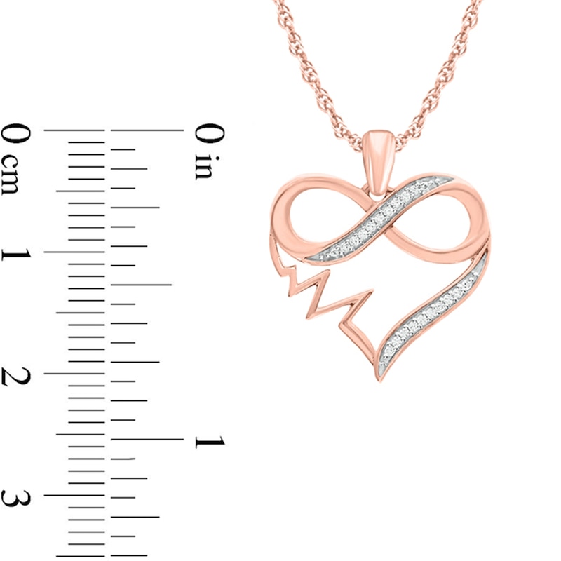 Main Image 2 of 1/20 CT. T.W. Diamond Infinity Heartbeat Heart Pendant in 10K Rose Gold
