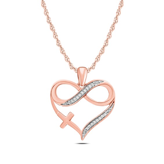 1/20 CT. T.W. Diamond Infinity Cross Heart Pendant in 10K Rose Gold | Zales