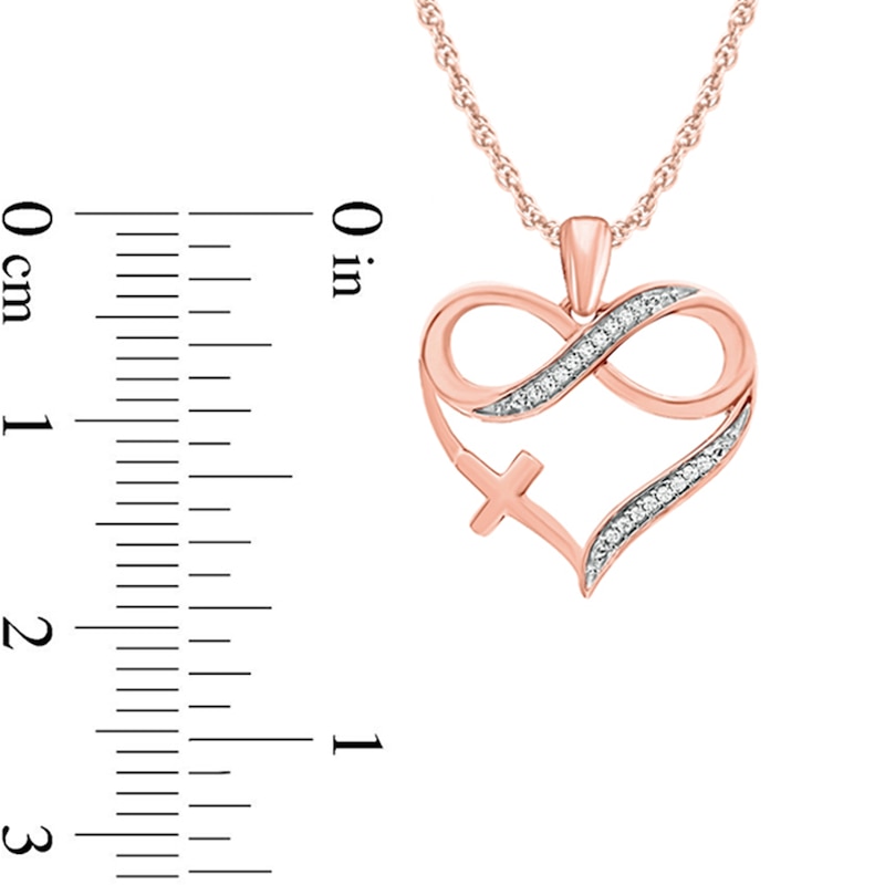 Main Image 2 of 1/20 CT. T.W. Diamond Infinity Cross Heart Pendant in 10K Rose Gold