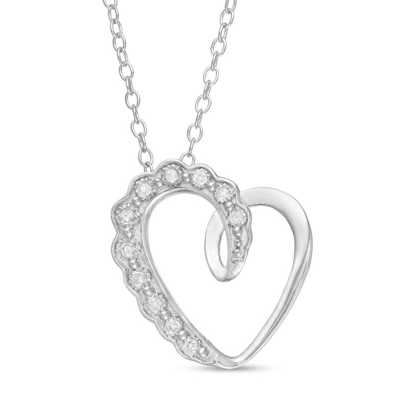 Main Image 1 of 1/20 CT. T.W. Diamond Scallop Swirl Tilted Heart Pendant in Sterling Silver