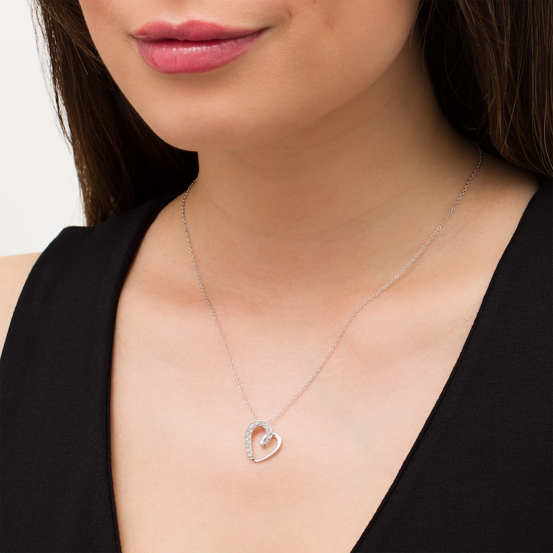 Main Image 2 of 1/20 CT. T.W. Diamond Scallop Swirl Tilted Heart Pendant in Sterling Silver