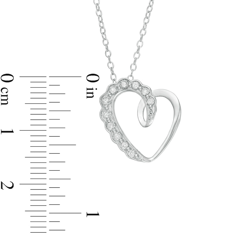 Main Image 3 of 1/20 CT. T.W. Diamond Scallop Swirl Tilted Heart Pendant in Sterling Silver