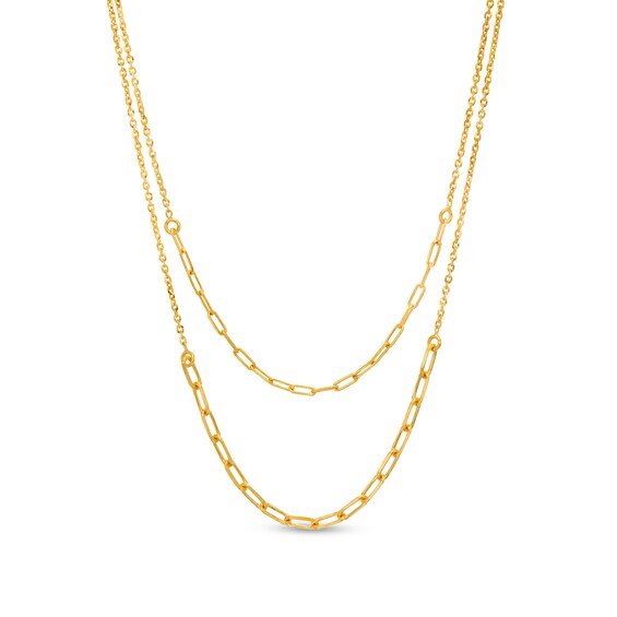 Made in Italy Paper Clip Link Double Strand Necklace in Sterling Silver with 18K Gold Plate