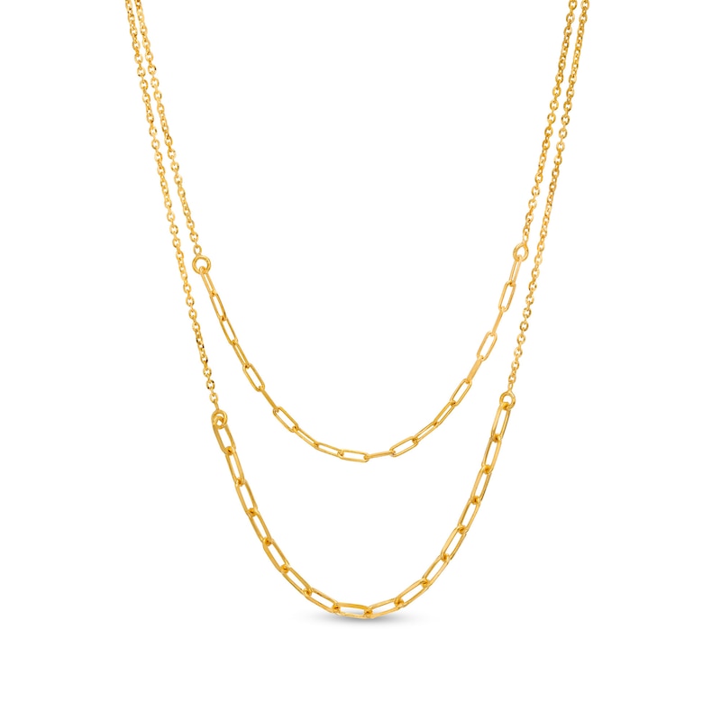 Main Image 1 of Made in Italy Paper Clip Link Double Strand Necklace in Sterling Silver with 18K Gold Plate