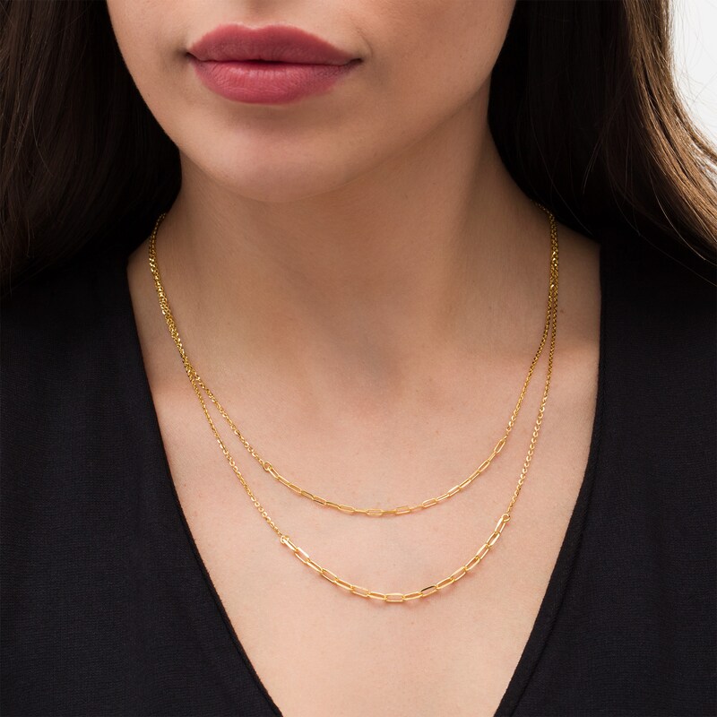 Main Image 2 of Made in Italy Paper Clip Link Double Strand Necklace in Sterling Silver with 18K Gold Plate