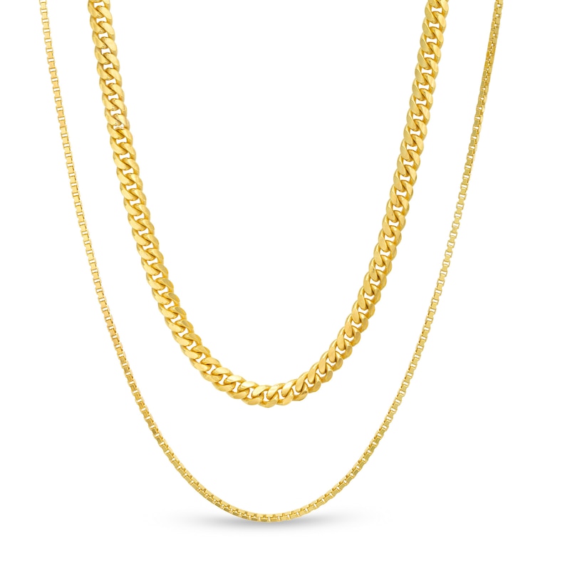 Main Image 1 of Made in Italy Cuban Curb and Box Chain Double Strand Necklace in Sterling Silver with 18K Gold Plate