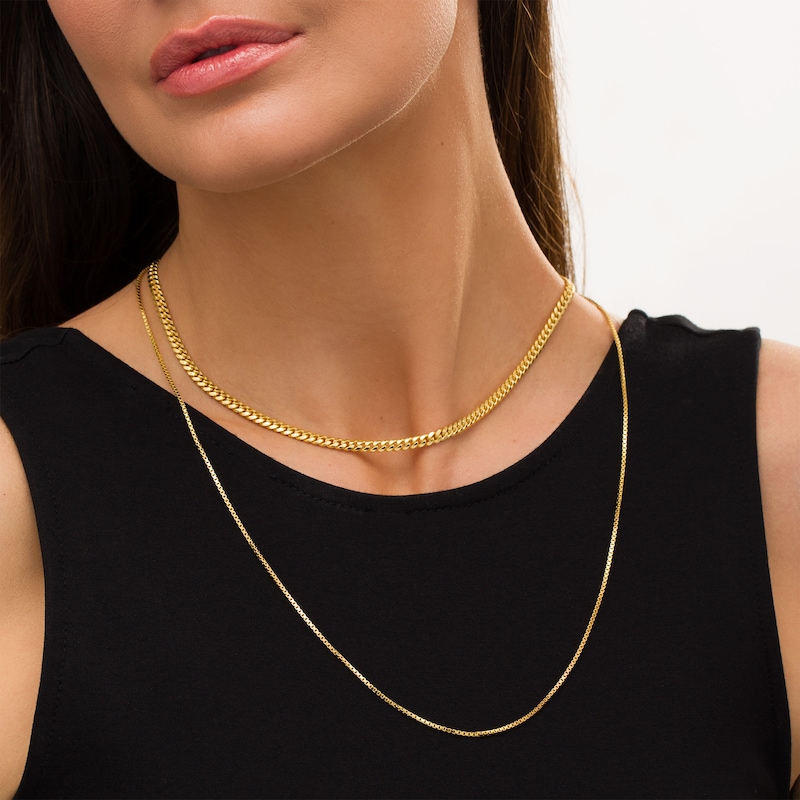 Main Image 2 of Made in Italy Cuban Curb and Box Chain Double Strand Necklace in Sterling Silver with 18K Gold Plate