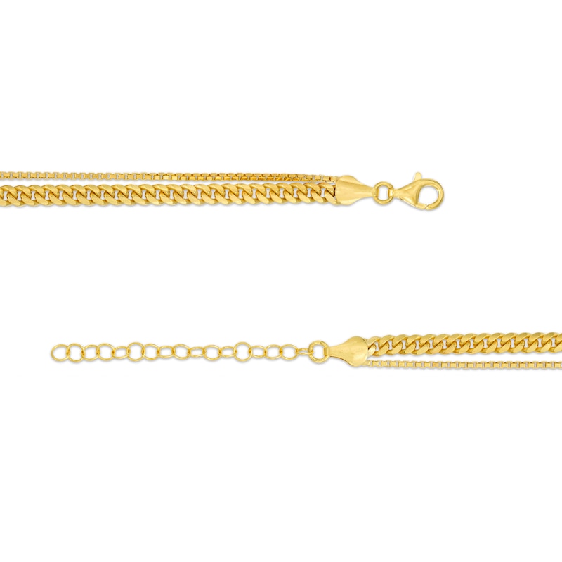 Main Image 3 of Made in Italy Cuban Curb and Box Chain Double Strand Necklace in Sterling Silver with 18K Gold Plate