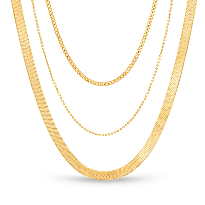 Main Image 1 of Made in Italy Herringbone Chain Triple Strand Necklace in Sterling Silver with 18K Gold Plate